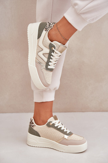 Sportieve schoenen voor dames met platform in groen met luipaardprint Lorori