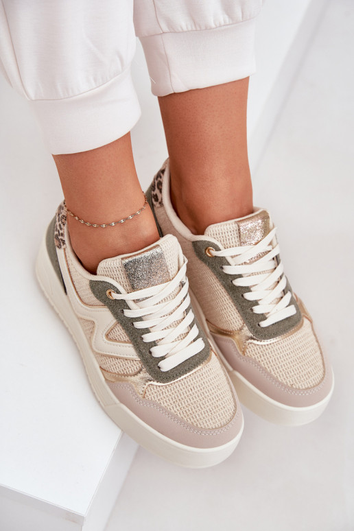 sportschoenen Dames met platform met luipaardbontpatronen groene kleur Lorori