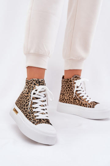 vrijetijdsschoenen met laarzen Dames met luipaardbontpatronen met platform bruine kleur Laviriona