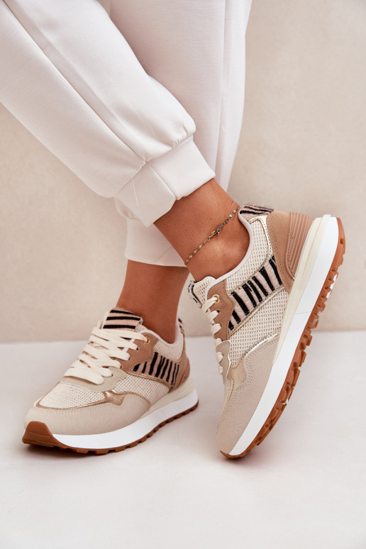 sportschoenen Dames met platform Zebra beige Davinara sportschoenen Dames met platform Zebra beige Davinara