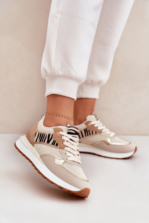 sportschoenen Dames met platform Zebra beige Davinara sportschoenen Dames met platform Zebra beige Davinara