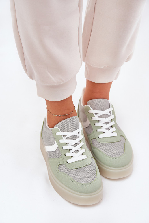Laag Sneakers model schoenen Dames met platform groene kleur Telmira Laag Sneakers model schoenen Dames met platform groene kleur Telmira