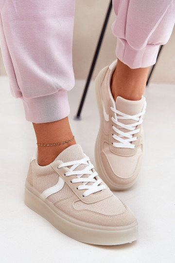 Lage Sneakers model schoenen Dames met platform zandkleur Telmira