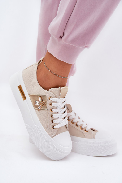 Vrijetijdsschoenen met platform Met sierlijk Detalem beige Annisae Vrijetijdsschoenen met platform Met sierlijk Detalem beige Annisae
