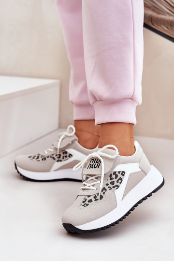 sportieve schoenen Sneakers model schoenen Dames met platform met luipaardprint wit-zandkleur Pumbes