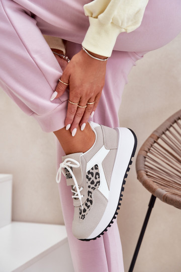 sportieve schoenen Sneakers model schoenen Dames met platform met luipaardprint wit-zandkleur Pumbes 2