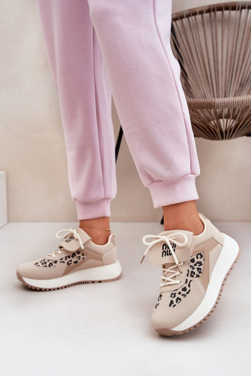 sportieve schoenen Sneakers model schoenen Dames met platform met luipaardprint zandkleur Pumbes
