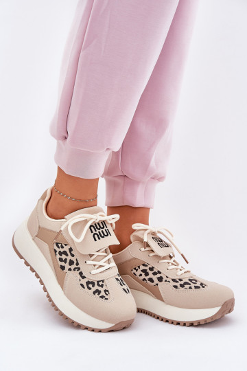 sportieve schoenen Sneakers model schoenen Dames met platform met luipaardprint zandkleur Pumbes 2