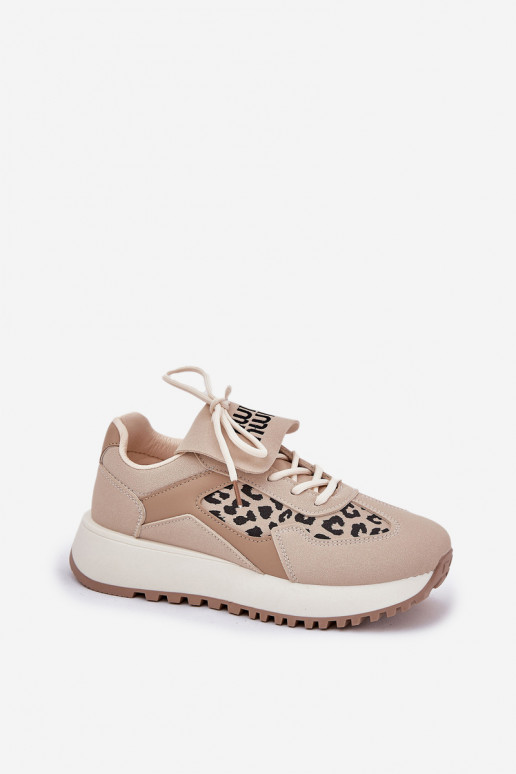 sportschoenen Sneakers model schoenen Dames met platform met luipaardbontpatronen beige Pumbes sportschoenen Sneakers model schoenen Dames met platform met luipaardbontpatronen beige Pumbes