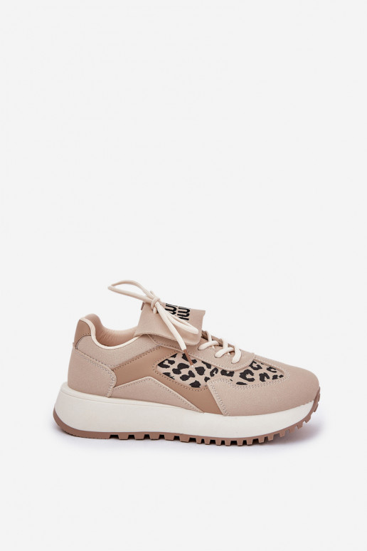 sportschoenen Sneakers model schoenen Dames met platform met luipaardbontpatronen beige Pumbes sportschoenen Sneakers model schoenen Dames met platform met luipaardbontpatronen beige Pumbes