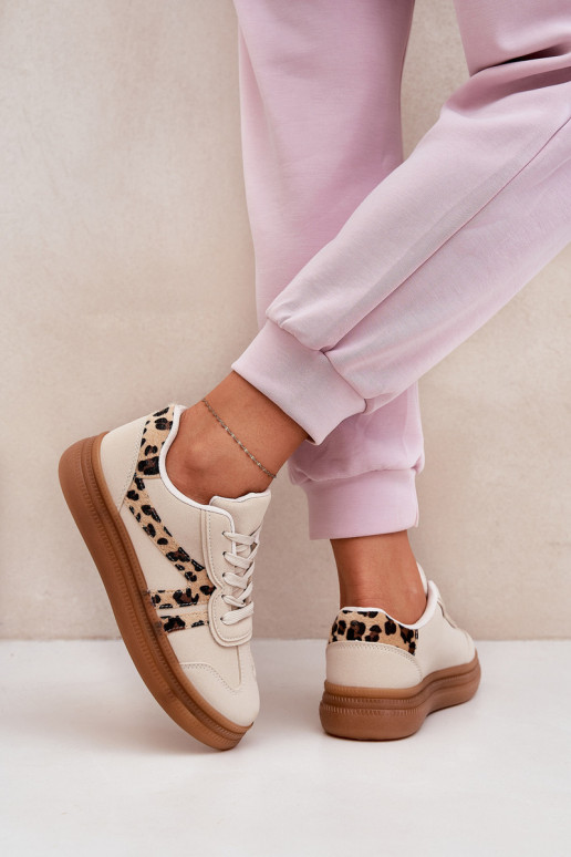 Dames Sneakers model schoenen met platform met luipaardbontpatronen beige Totter Dames Sneakers model schoenen met platform met luipaardbontpatronen beige Totter