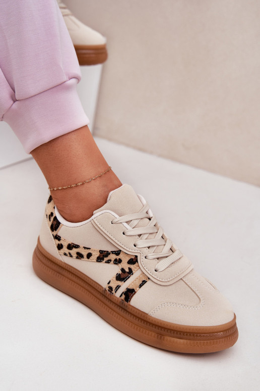 Dames Sneakers model schoenen met platform met luipaardbontpatronen beige Totter Dames Sneakers model schoenen met platform met luipaardbontpatronen beige Totter