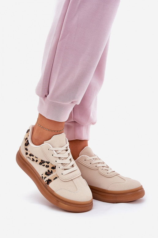 Dames Sneakers model schoenen met platform met luipaardbontpatronen beige Totter Dames Sneakers model schoenen met platform met luipaardbontpatronen beige Totter