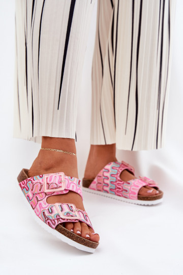 Dames slippers met gespen en glitter S.Barski RB51-006 roze
