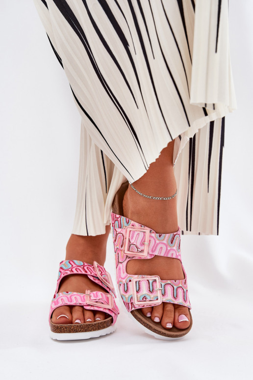 Damespantoffels met gespen En glitter S.Barski RB51-006 roze