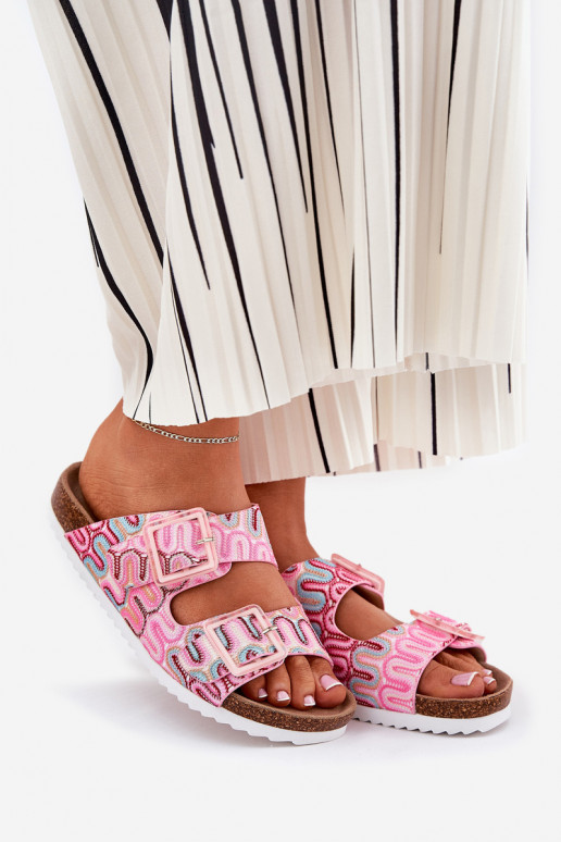 Damespantoffels met gespen En glitter S.Barski RB51-006 roze