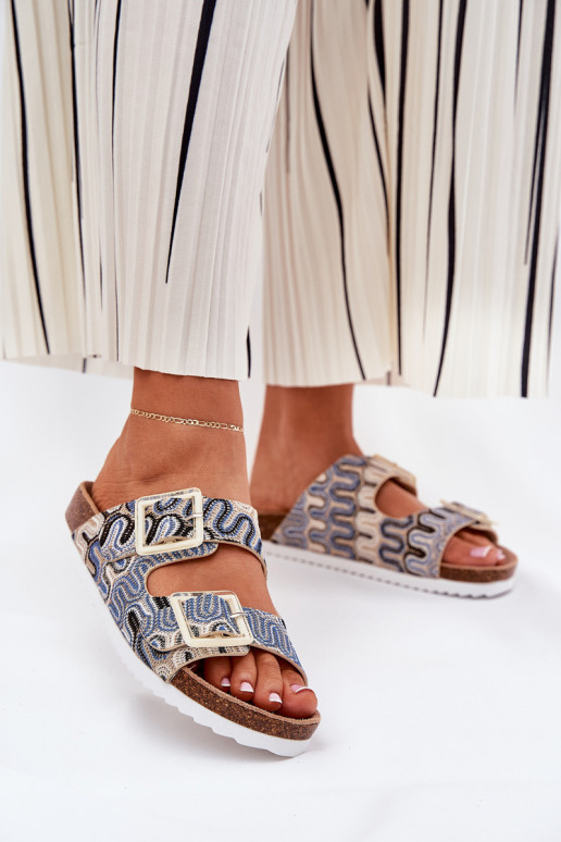 Damespantoffels met gespen En glitter S.Barski RB51-006 beige