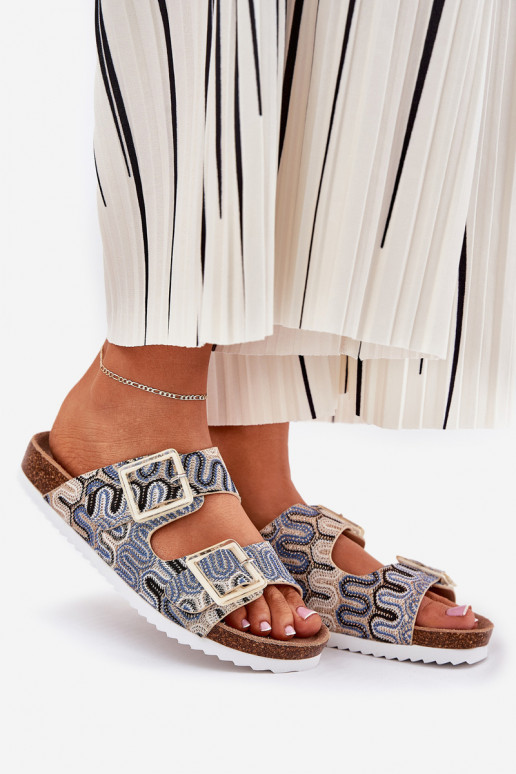 Damespantoffels met gespen En glitter S.Barski RB51-006 beige