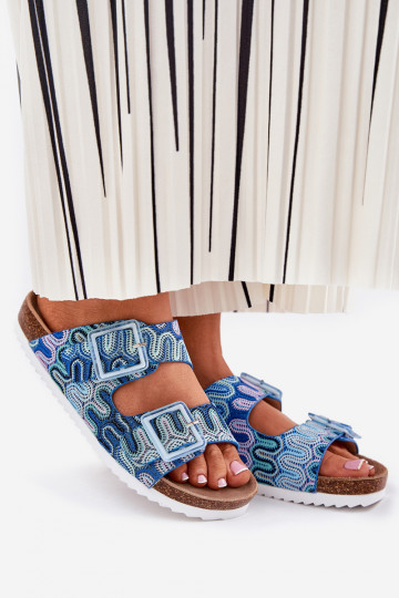 Dames slippers met gespen en glitter S.Barski RB51-006 blauw