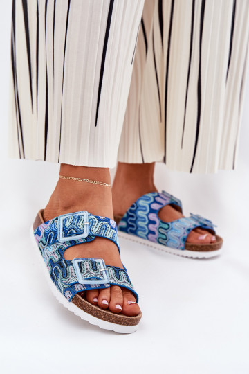 Dames slippers met gespen en glitter S.Barski RB51-006 blauw 2