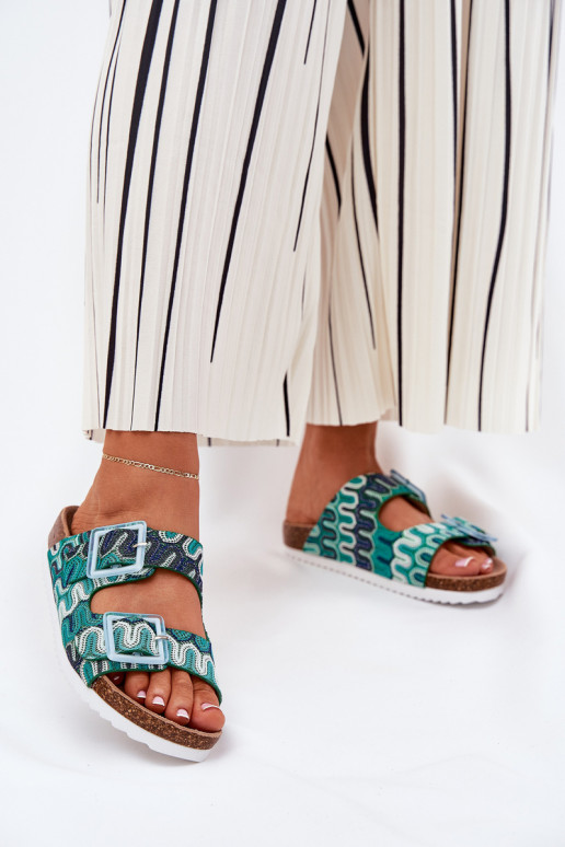 Damespantoffels met gespen En glitter S.Barski RB51-006 groene kleur Damespantoffels met gespen En glitter S.Barski RB51-006 groene kleur