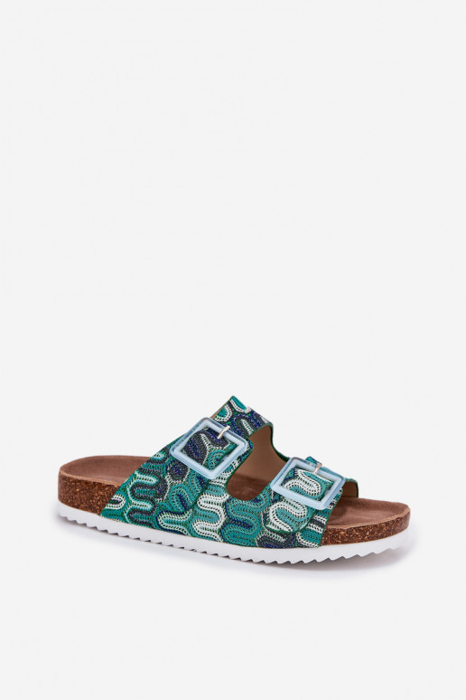 Damespantoffels met gespen En glitter S.Barski RB51-006 groene kleur Damespantoffels met gespen En glitter S.Barski RB51-006 groene kleur