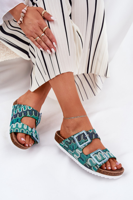 Damespantoffels met gespen En glitter S.Barski RB51-006 groene kleur Damespantoffels met gespen En glitter S.Barski RB51-006 groene kleur