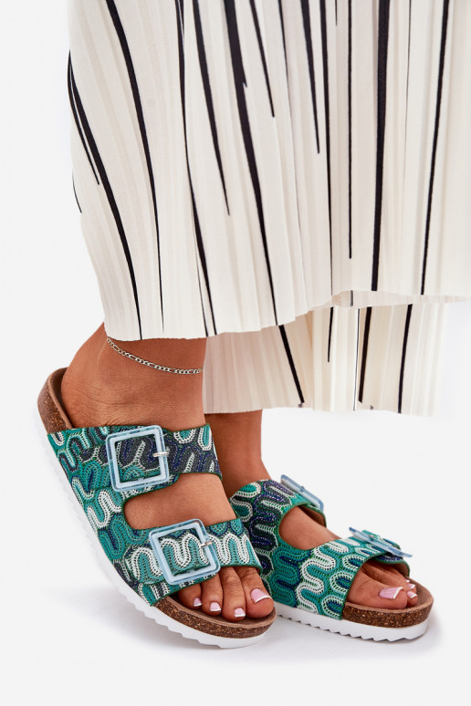 Damespantoffels met gespen En glitter S.Barski RB51-006 groene kleur Damespantoffels met gespen En glitter S.Barski RB51-006 groene kleur