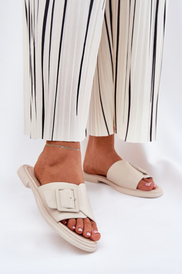 Leren pantoffels Dames met gespen D&A SJ2302-01 beige 2