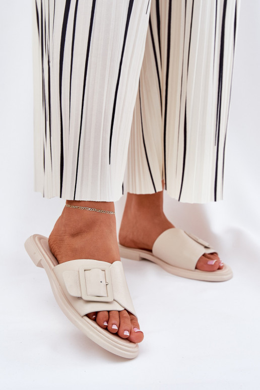 Leren pantoffels Dames met gespen D&A SJ2302-01 beige