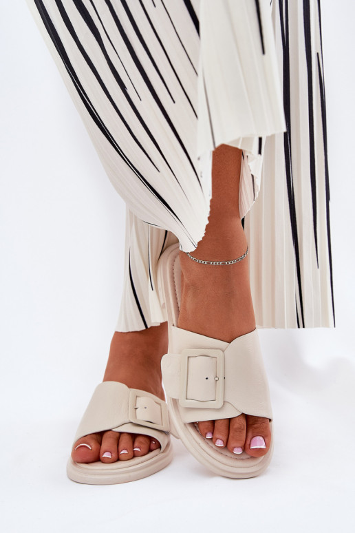 Leren pantoffels Dames met gespen D&A SJ2302-01 beige