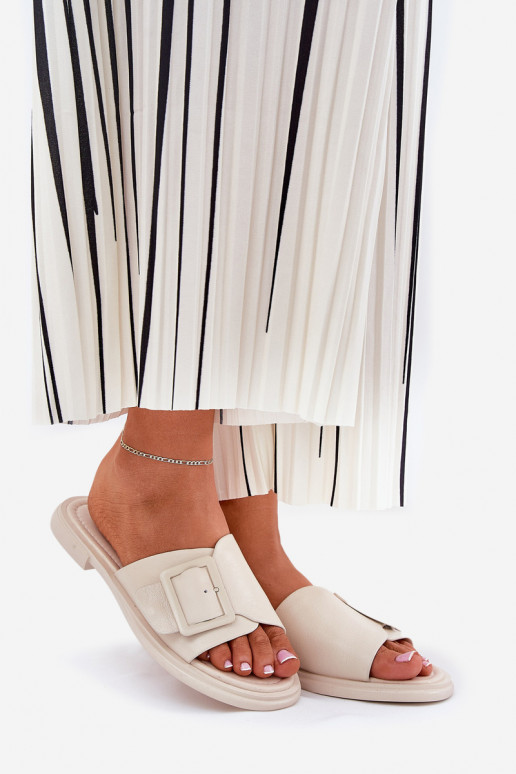 Leren pantoffels Dames met gespen D&A SJ2302-01 beige