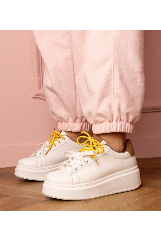Wit-bruin sport sneakers op platform...
