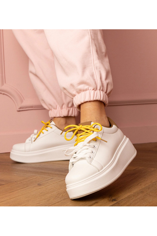 Wit-bruin sport sneakers op platform...