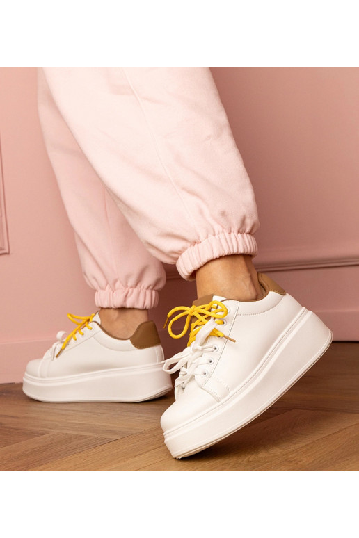 Wit-bruin sport sneakers op platform...