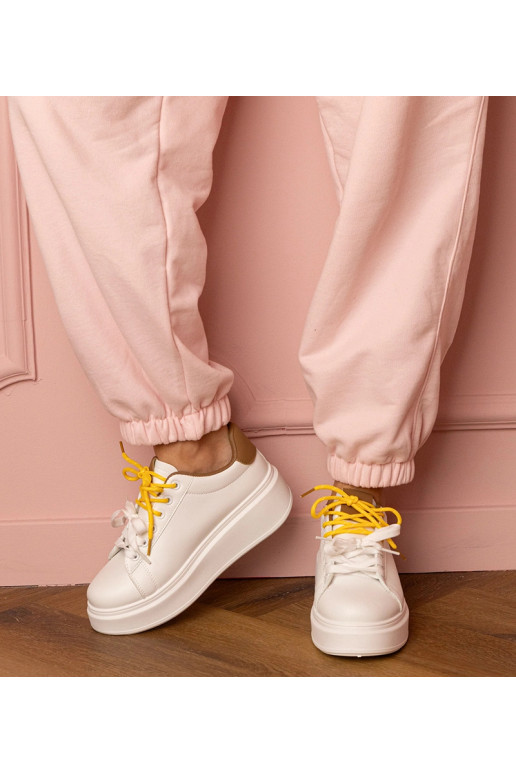 Wit-bruin sport sneakers op platform...