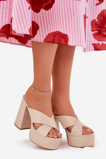 Dames slippers met platform I Inschrijving zandkleurig Lenobos 2
