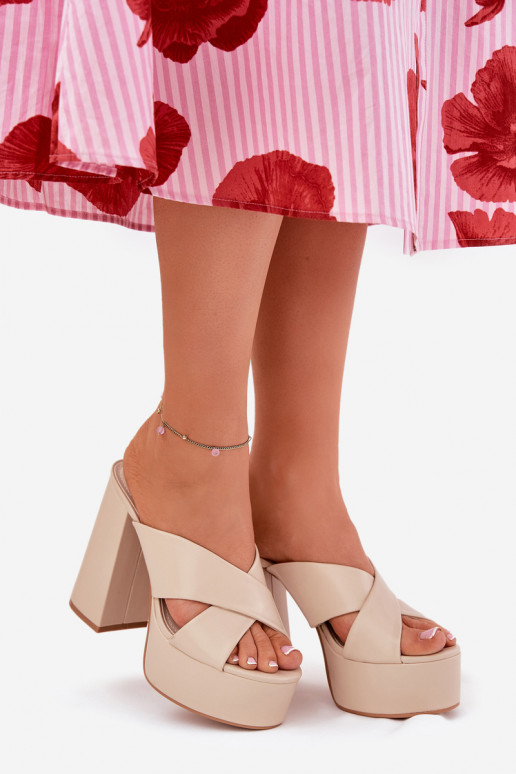 Damespantoffels met platform I Op beige Lenobos Damespantoffels met platform I Op beige Lenobos