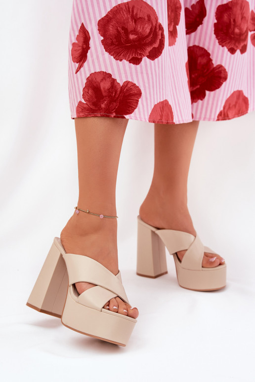 Damespantoffels met platform I Op beige Lenobos Damespantoffels met platform I Op beige Lenobos