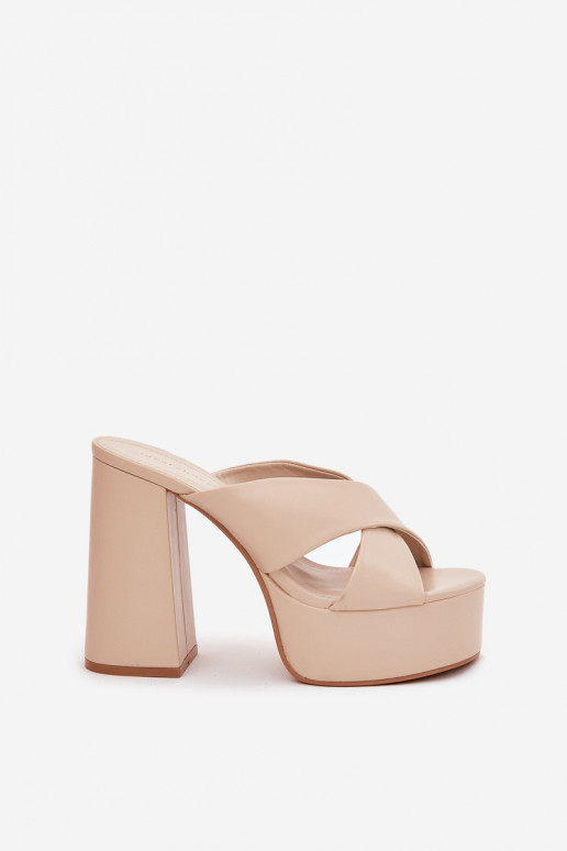 Damespantoffels met platform I Op beige Lenobos Damespantoffels met platform I Op beige Lenobos