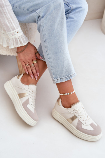 Eko Leren sneakers model schoenen Dames met platform zandkleurig Goriette