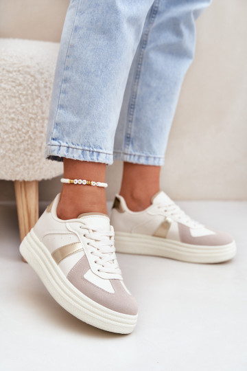 Eko Leren sneakers model schoenen Dames met platform zandkleurig Goriette 2