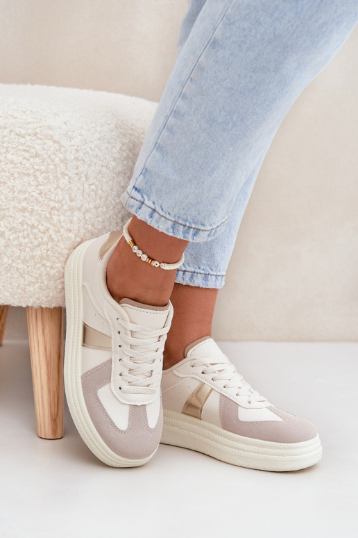 Eko Leer Sneakers model schoenen Dames met platform beige Goriette Eko Leer Sneakers model schoenen Dames met platform beige Goriette