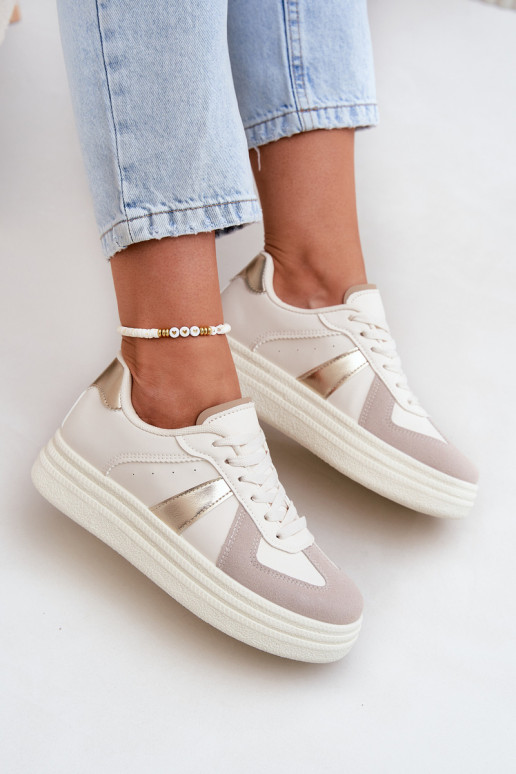 Eko Leer Sneakers model schoenen Dames met platform beige Goriette Eko Leer Sneakers model schoenen Dames met platform beige Goriette