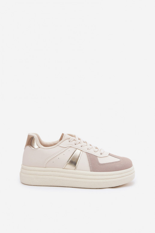 Eko Leer Sneakers model schoenen Dames met platform beige Goriette Eko Leer Sneakers model schoenen Dames met platform beige Goriette