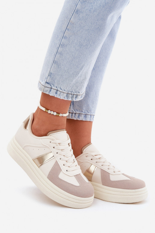 Eko Leer Sneakers model schoenen Dames met platform beige Goriette Eko Leer Sneakers model schoenen Dames met platform beige Goriette