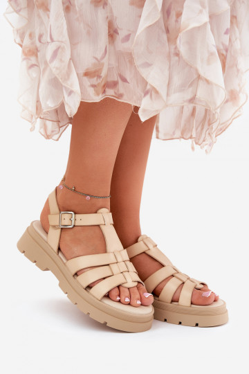 Nendales zandkleurige kunstleren dames sandalen met platform
