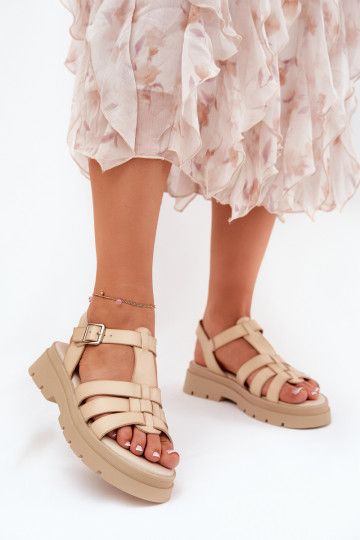 Nendales zandkleurige kunstleren dames sandalen met platform 2