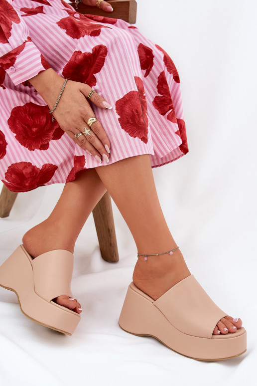 Eko Leren pantoffels Dames met platform I Koturnie beige Kisoffi