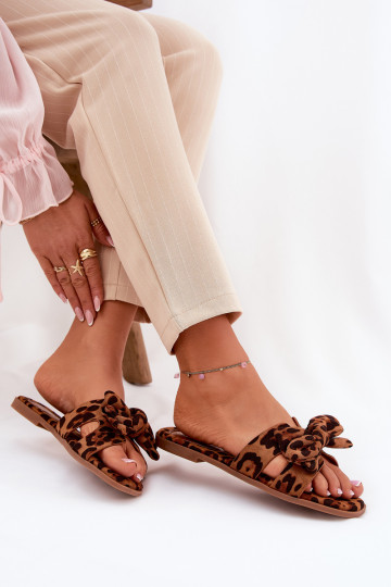 gelijk aan Damespantoffels met linten met luipaardbontpatronen bruine kleur Tobin